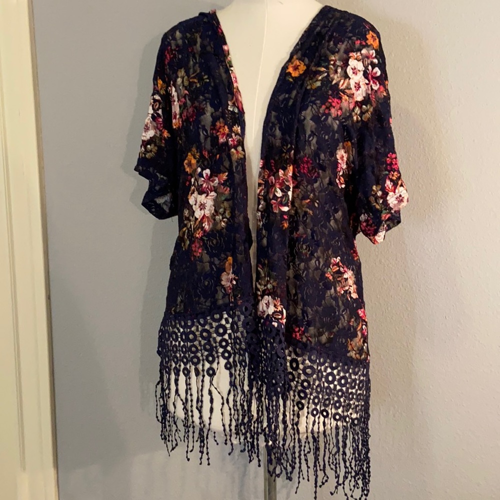 Floral mesh cardigan